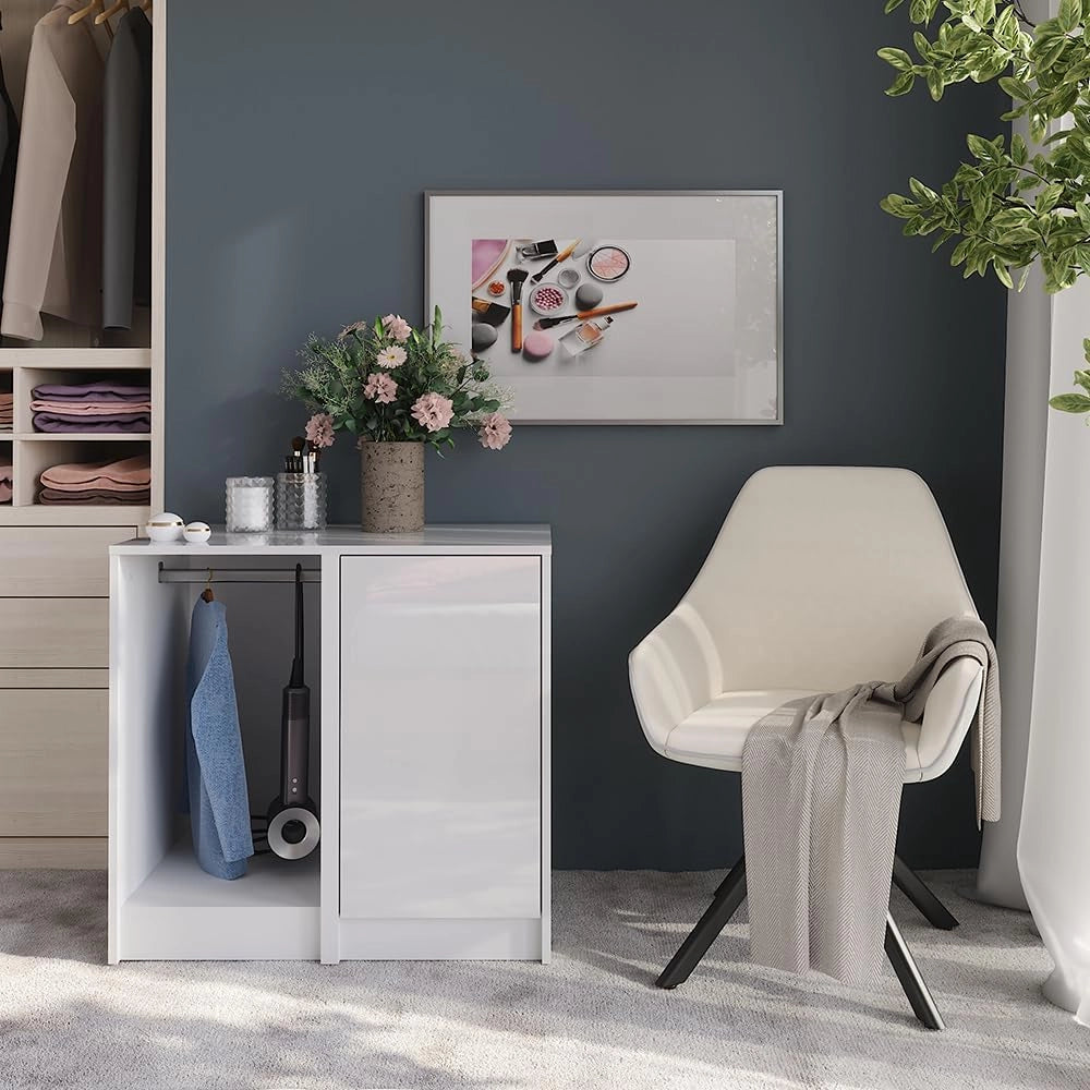 Credenza Sherry, Bianco/bianco lucido, 80.2 x 76 cm 2 parti, adatto per riporre abbigliamento e accessori