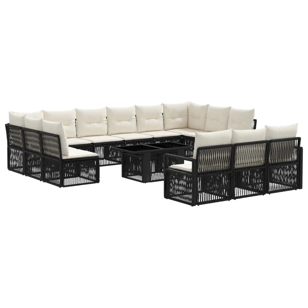 Set Divano da Giardino 14 pz Nero e Bianco Crema polyrattan 3437167