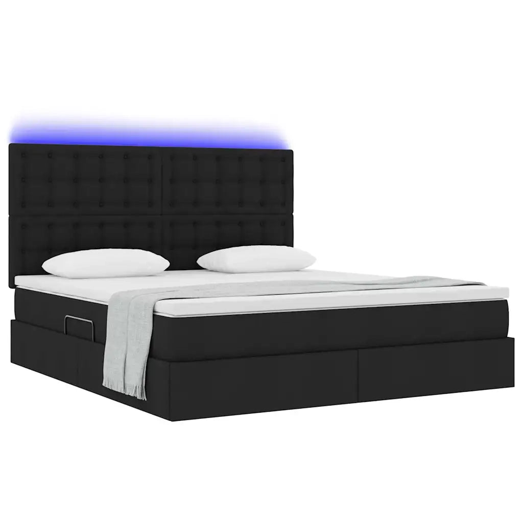 Letto con contenitore LED e materasso Nero 160 x 200 cm Tessuto