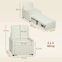 Poltrona letto rivestita in tessuto Teddy, 72 x 85,5 x 91 cm, Crema