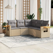 Set Divano da Giardino 5 pz con Cuscini-Sofa da Giardino-Divanetto da esterno Beige in Polyrattan 140697