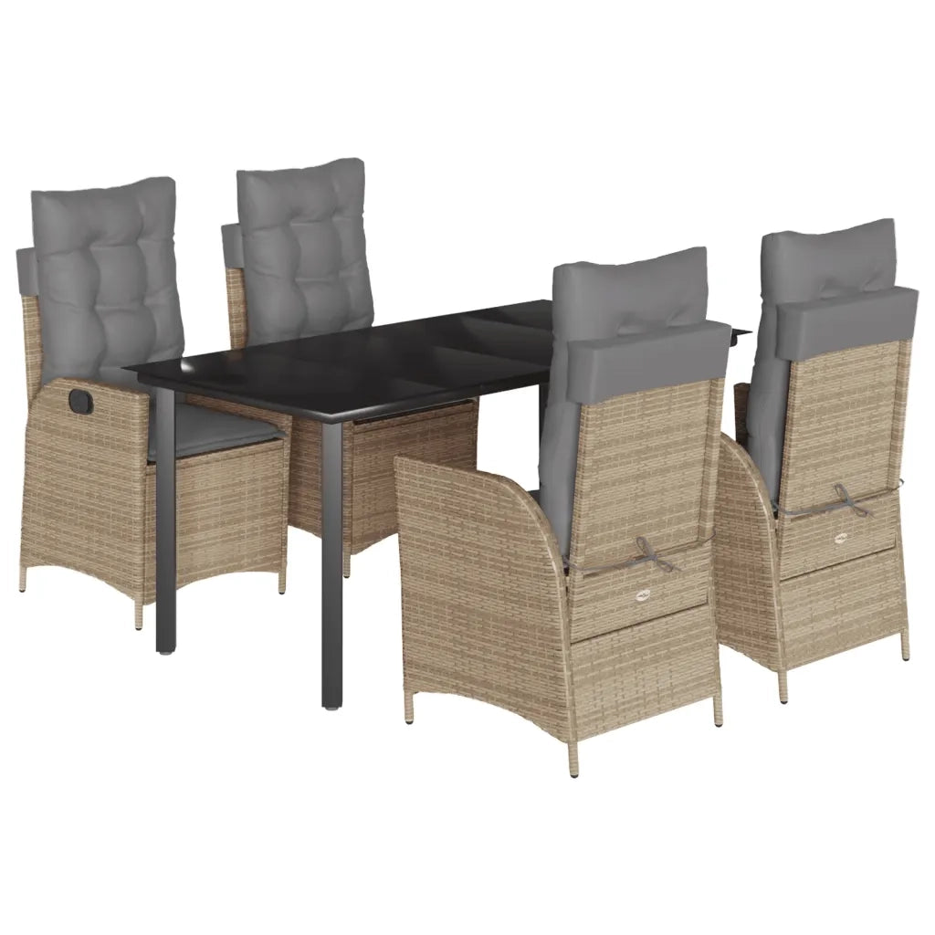 Set da Pranzo da Giardino 5 pz con Cuscini Beige in Polyrattan 3213268