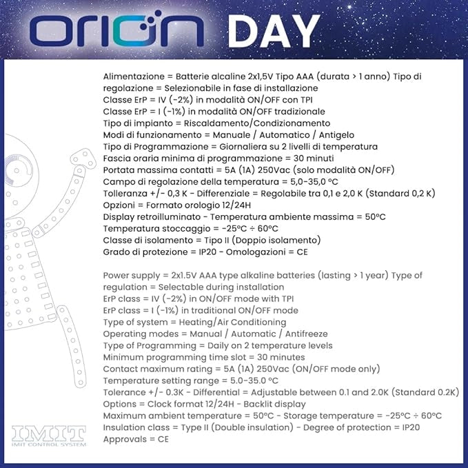 CRONOTERMOSTATO GIORNALIERO ORION digitale TPI IMIT Orion DAY