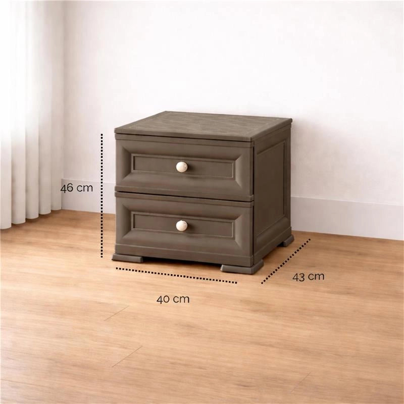 COMODINO 2 CASSETTI WENGÉ 40X43X46 CM – MOBILE COMPATTO SALVASPAZIO PER CAMERA DA LETTO E ZONA LIVING