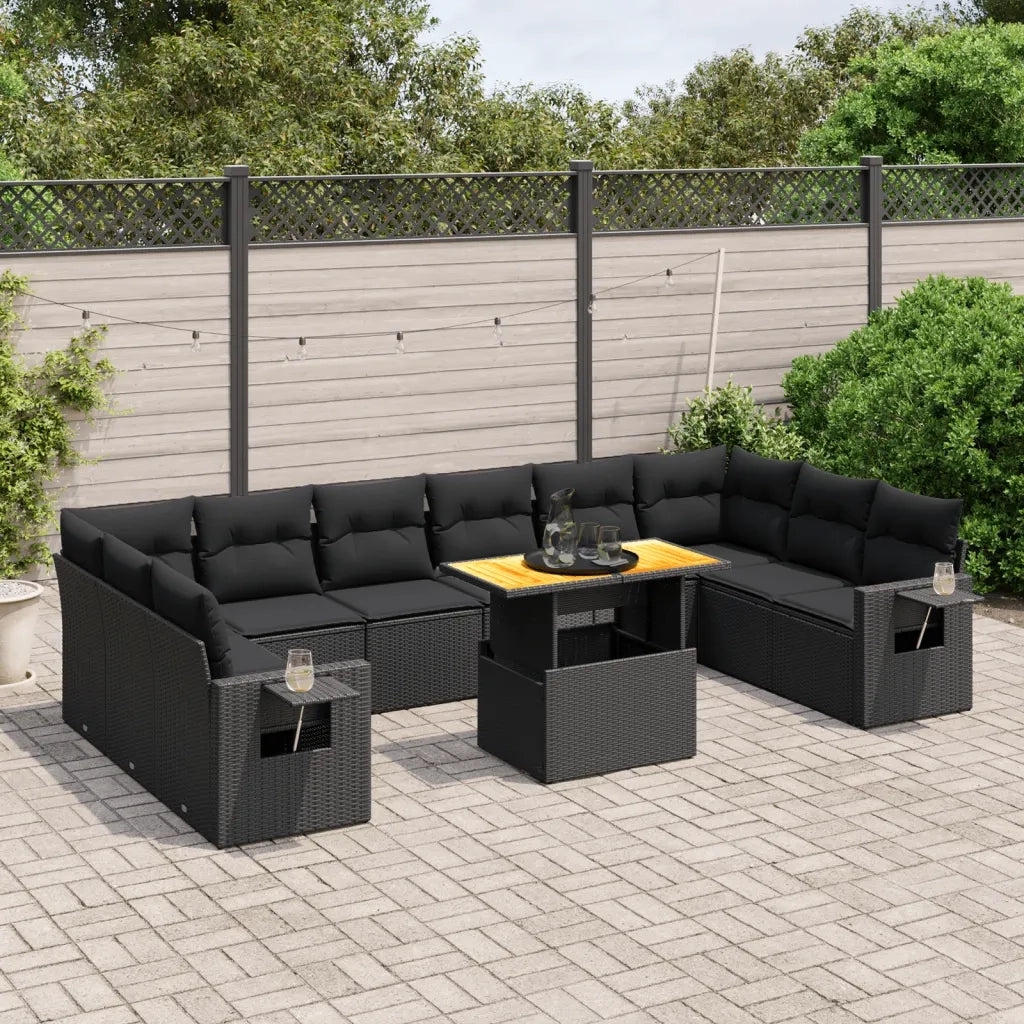 Set Divani da Giardino 11 pz con Cuscini in Polyrattan Nero 3271923