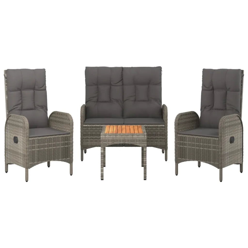 Set da Pranzo da Giardino 4 pz con Cuscini in Polyrattan Grigiocod mxl 76462