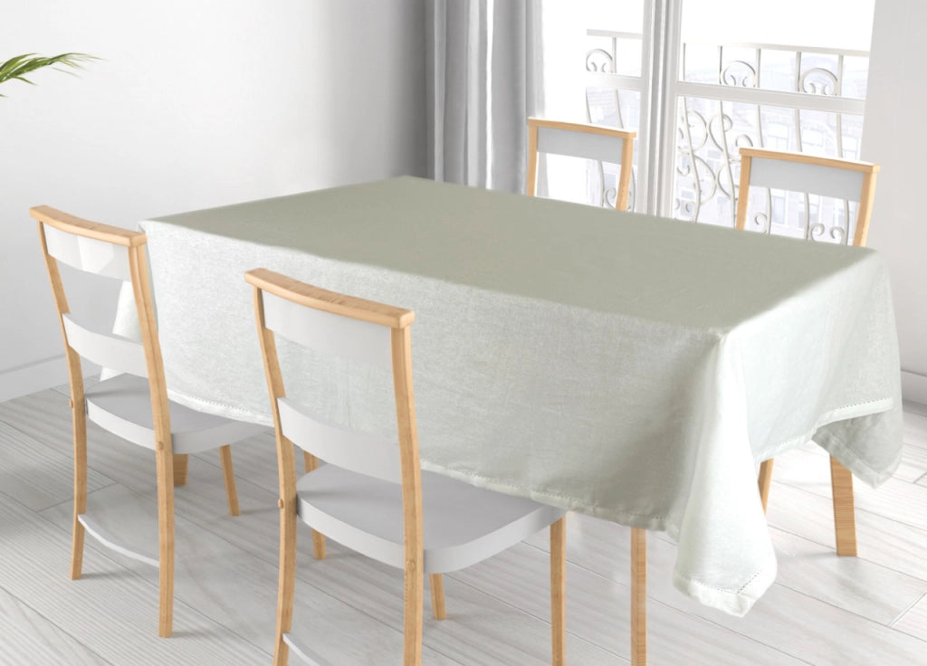 Tovaglia Cucina Soggiorno In Cotone Con Orlo A Giorno In Tinta Unita Ajour - 140x180cm - Panna