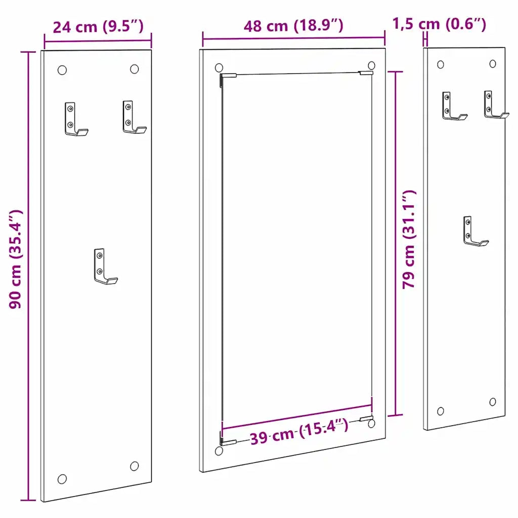 vidaXL Appendiabiti a muro con specchio Legno vecchio 96 x 1.5 x 90 cm