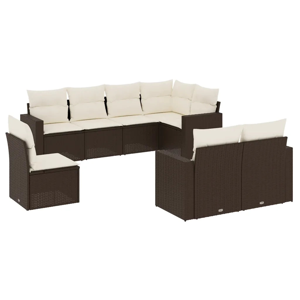 Set Divani da Giardino 8 pz con Cuscini Marrone in Polyrattan 3219233