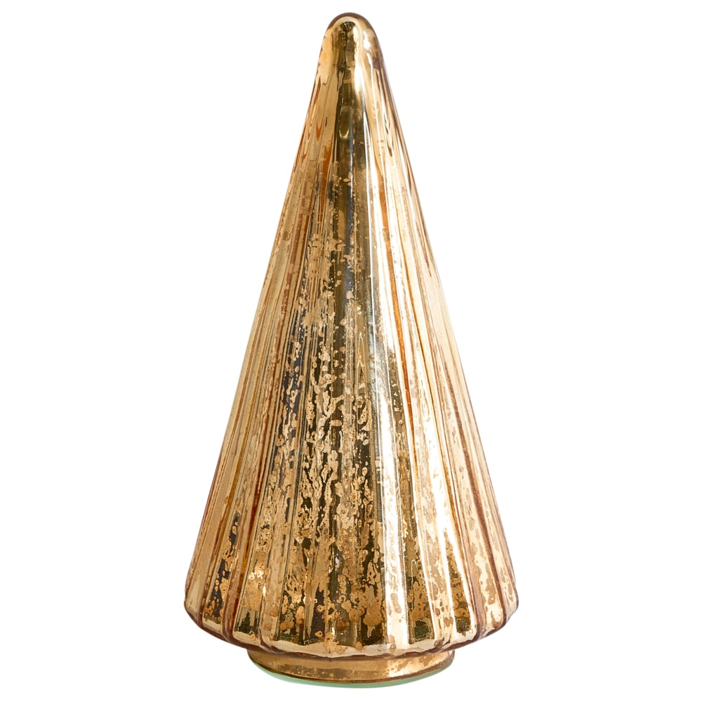 Set di 3 statuine decorative Alberi di Natale in vetro dorato Decorazione festiva Fatte a mano 3 diverse dimensioni