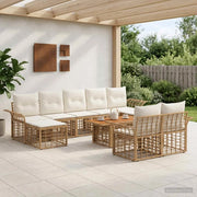 Set Divano da Giardino 10 pz Naturale e Bianco Crema polyrattan 3438018