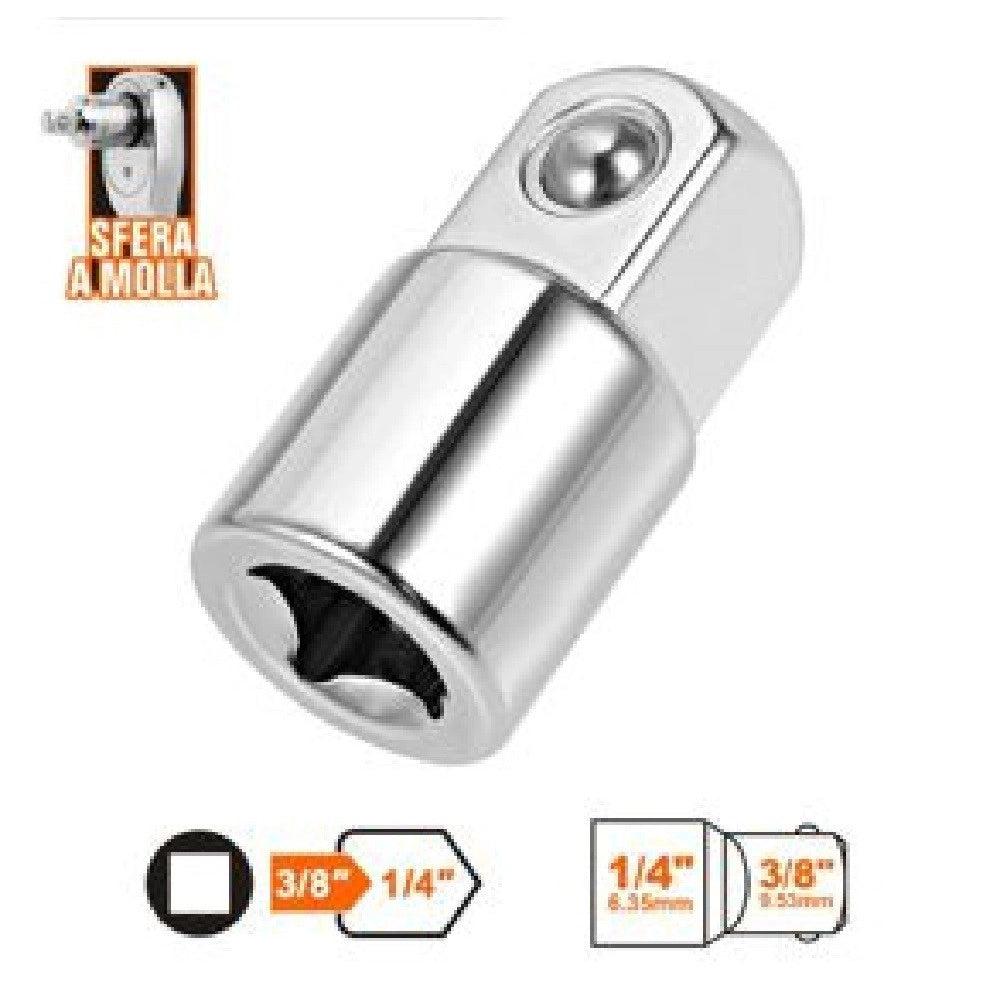 Trade Shop - Adattatore Attacco Quadrato 3/8" Per Chiavi A Bussola 1/4" Sfera A Molla 57218 -