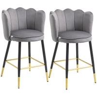 Set da 2 Sgabelli da Bar Vellutati con Poggiapiedi e Base in acciaio, 59x52x90cm, Grigio