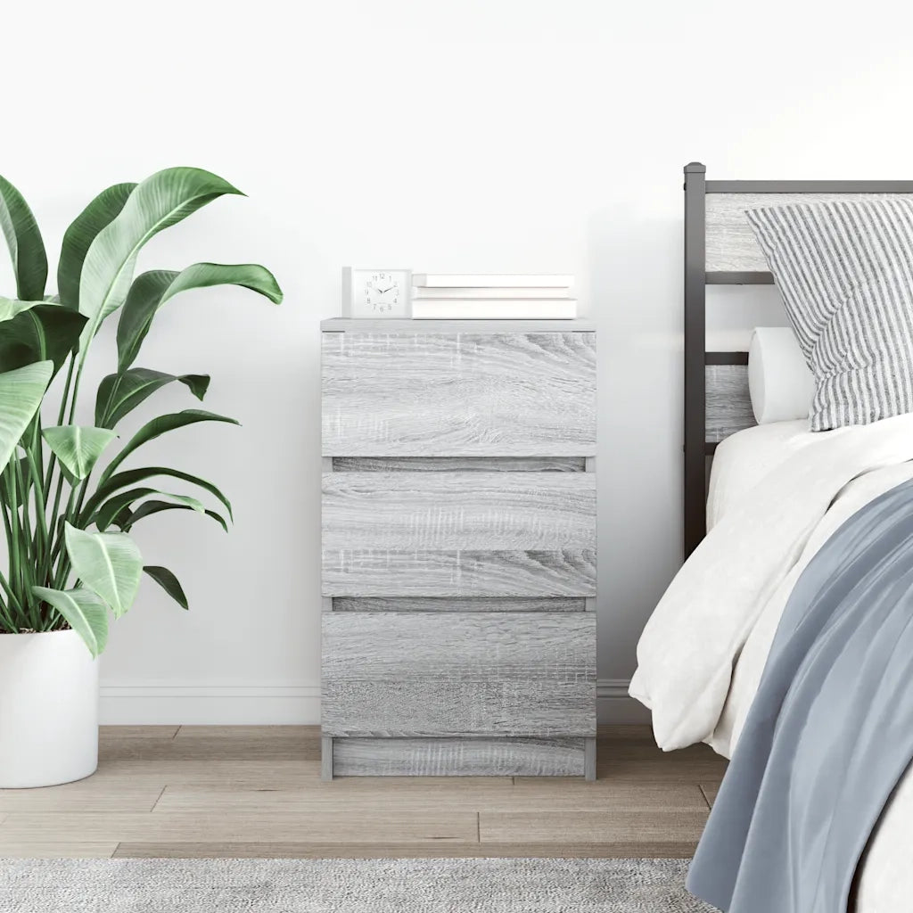 Comodino | Armadio da Notte | Mobiletto da notte con 3 Cassetti Grigio Sonoma 39x35x65 cm