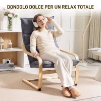 Poltrona a Dondolo Moderna con Braccioli in Legno e Cuscini Spessi in Velluto, 67x83x105 cm, Grigio