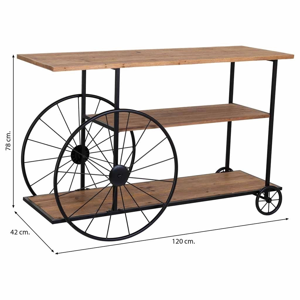 Console in legno e metallo laccato nero con 2 ripiani 120x42x78h cm