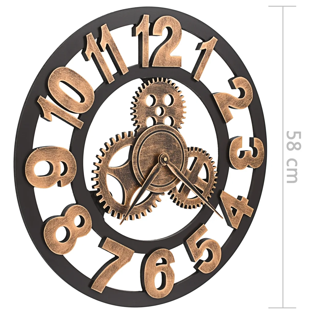 Orologio da Parete in Metallo 58 cm Dorato e Nero 283861