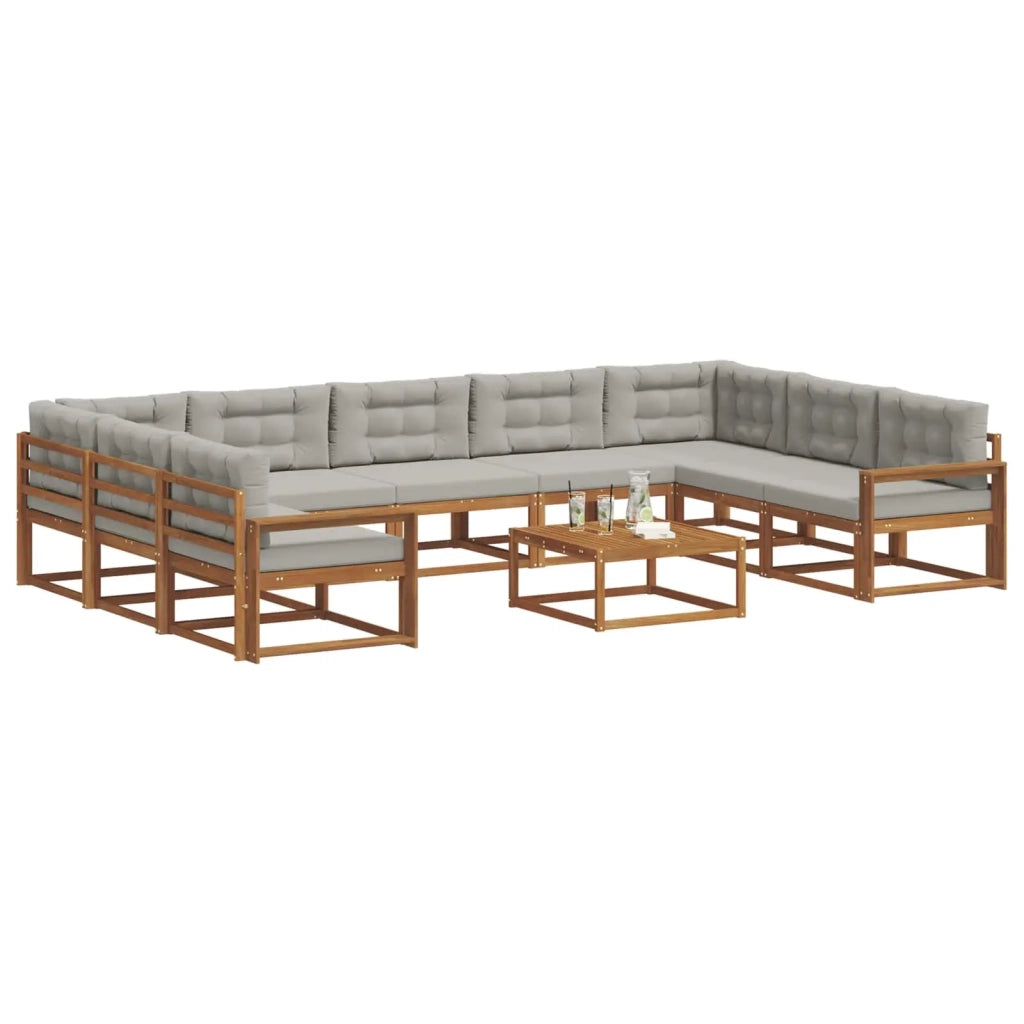 Set di divani da esterno 10 pcs Grigio Naturale e Chiaro