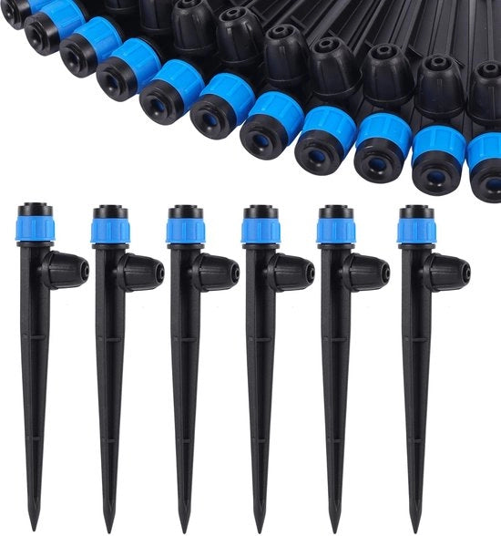 Sistema di Irrigazione a Goccia con Misuratore - Aspiratore a 360 Gradi per Irrigazione di Giardino - 50 Pezzi - Regolazione della Portata d'Acqua - Adatto per 1/4