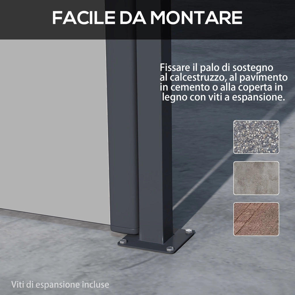 Tenda Laterale Retrattile 400x160 cm con Maniglia in Metallo Alluminio e Poliestere Grigio Chiaro