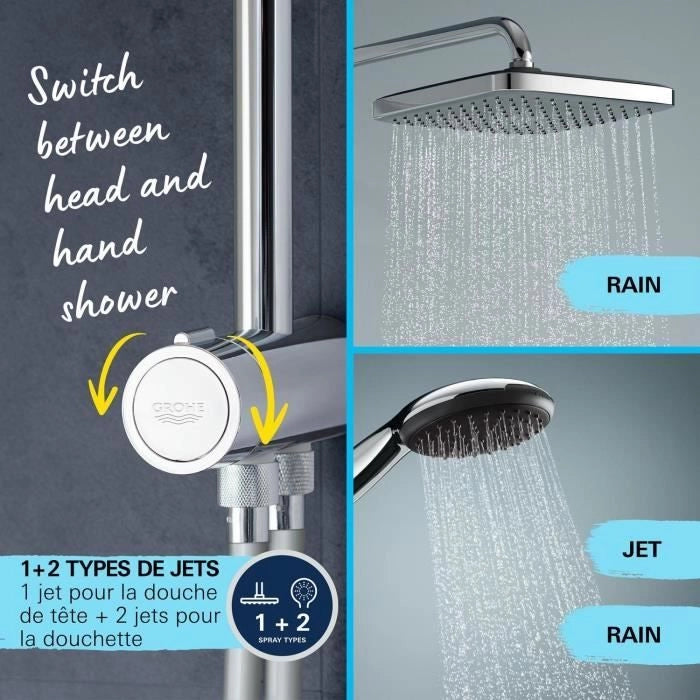 Colonna doccia con deviatore manuale - Risparmio idrico - GROHE Vitalio Comfort 250 - Cromo - 26698001