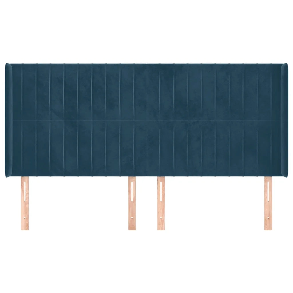 Testiera | Testata ad Orecchio Blu Scuro 183x16x118/128 cm in Velluto