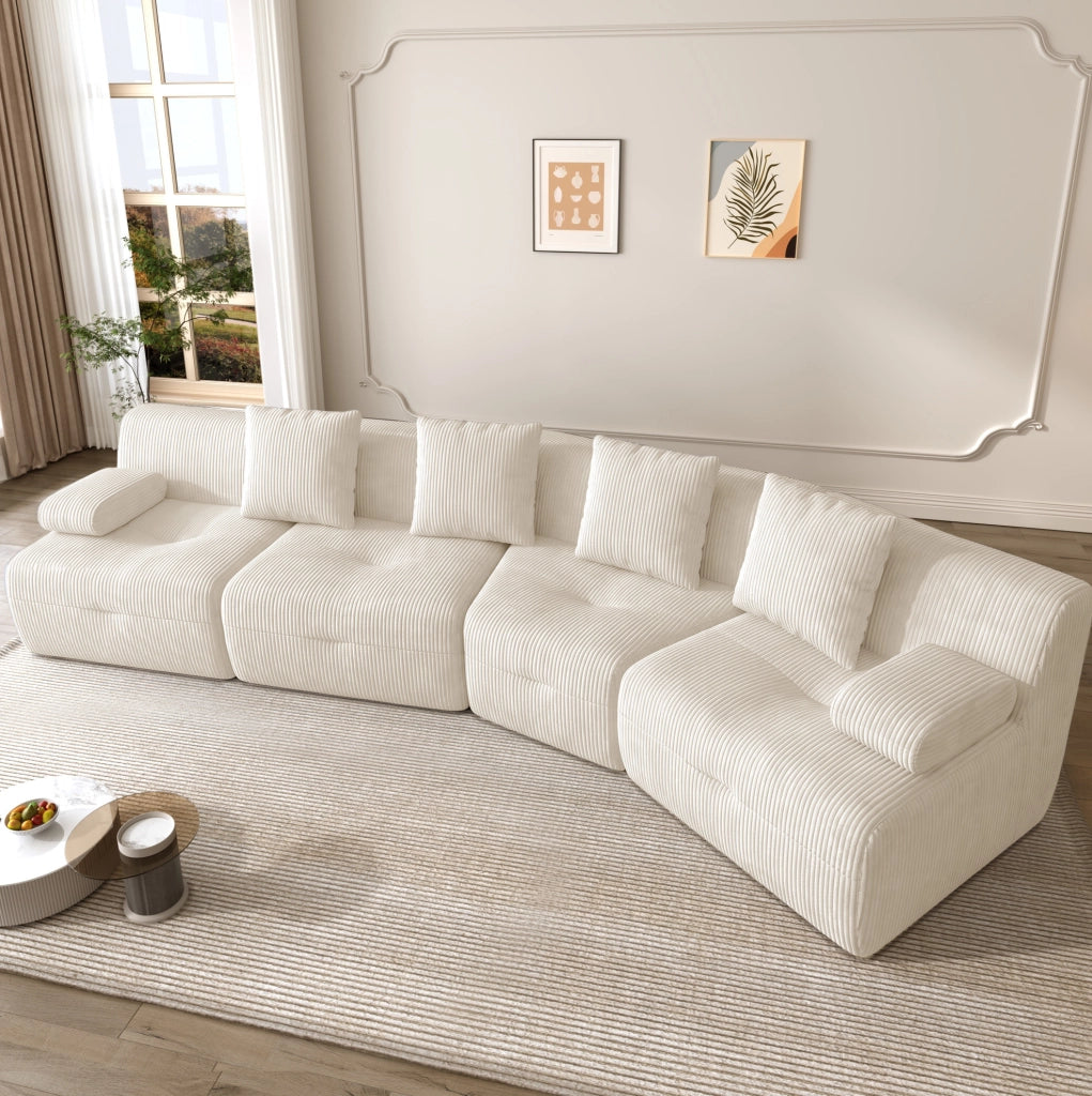 Divano modulare 4 posti in velluto a coste; 4 moduli; 311 x 90 x 65 cm; beige chiaro
