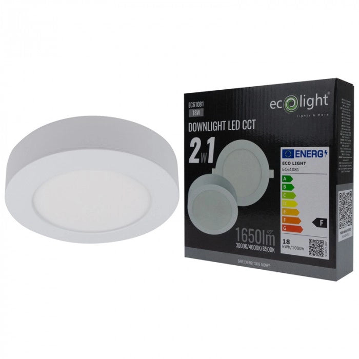 Plafoniera LED rotonda 18W CCT bianca Ecolight