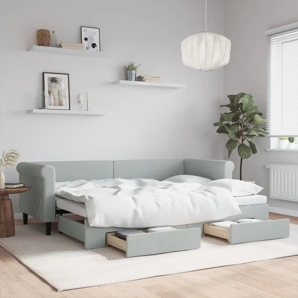 Divano Letto Estraibile Cassetti-Sofa Letto-Daybed Grigio Chiaro 80x200cm Velluto 987650