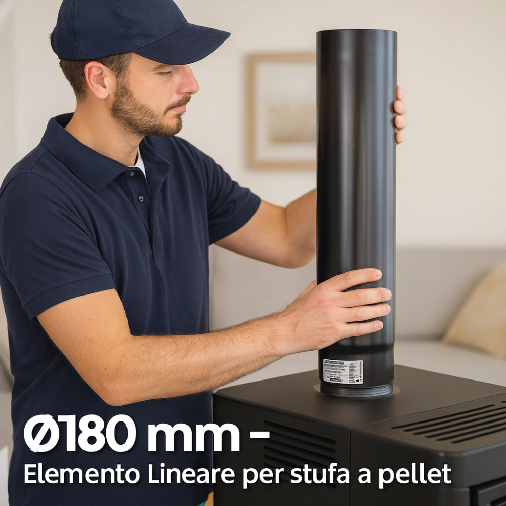 Tubo lineare arredo canale da fumo stufa a pellet sistema scarico diametro 180mm *** misura h 500 mm, confezione 1