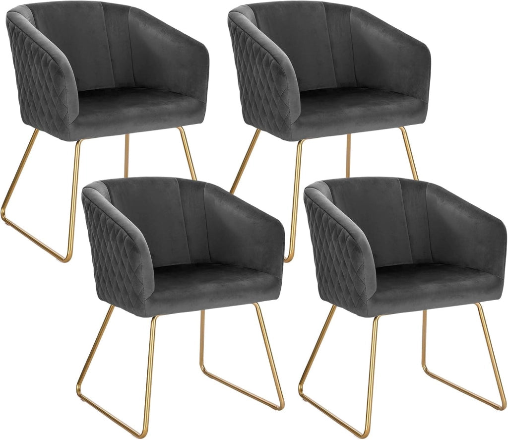 set di 4 Sedie sala da pranzo Sedie cucina moderne Poltroncina salotto Adatte per Sala pranzo Soggiorno, Camera da Letto, Tessuto di velluto, Oro Metallo, Grigio scuro BH271dgr-4