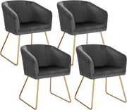set di 4 Sedie sala da pranzo Sedie cucina moderne Poltroncina salotto Adatte per Sala pranzo Soggiorno, Camera da Letto, Tessuto di velluto, Oro Metallo, Grigio scuro BH271dgr-4