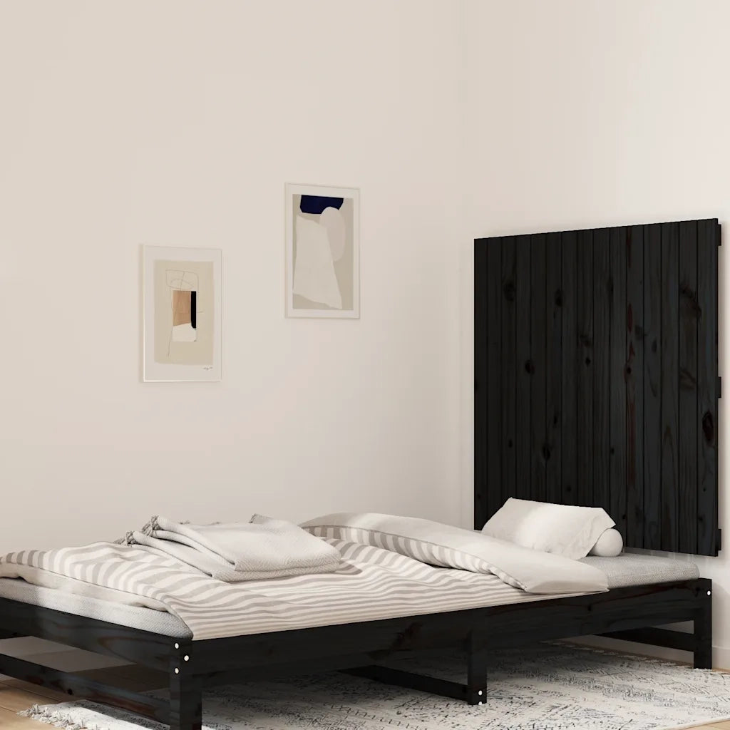 Testiera | Testata da Parete Nera 95,5x3x90 cm in Legno Massello di Pino
