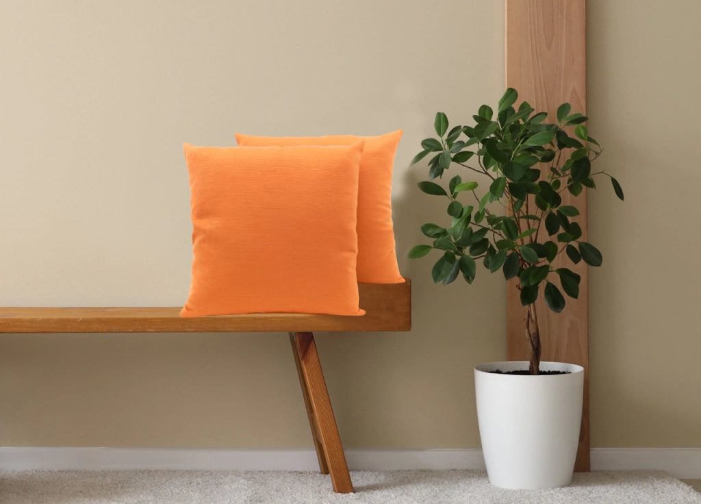 Coppia Cuscini Arredo Imbottiti Tessuto Ottoman In Tinta Unita Colore Arancio 24 - 60x60 - Arancio 24