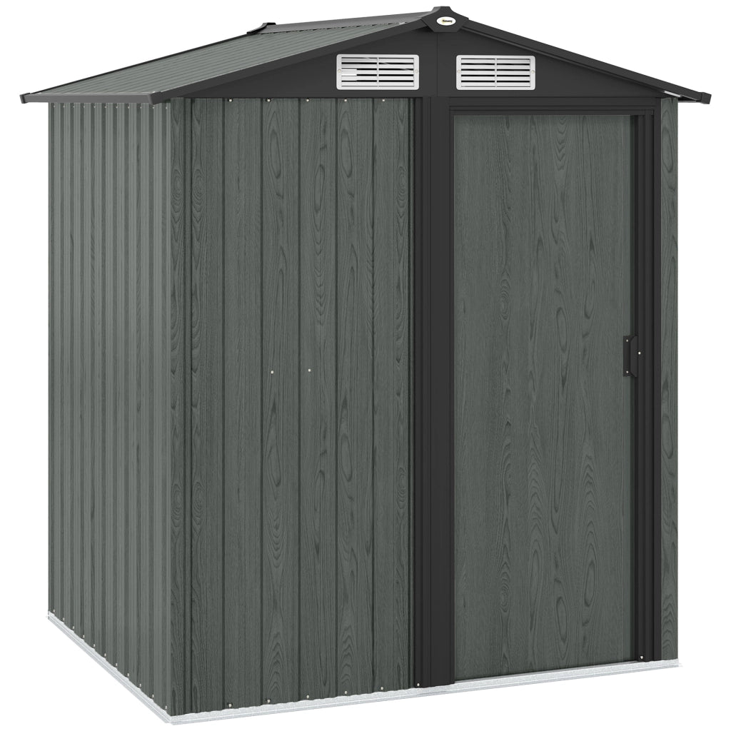 Casetta da Giardino Porta Attrezzi 152x132x188 cm con Tetto Inclinato e 4 Prese d'Aria in Acciaio Grigio