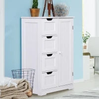 kleankin Mobile da Bagno con 4 Cassetti e Armadietto con Ripiano Regolabile a 3 Altezze, Armadietto da Bagno Salvaspazio con Vernice Ecologica, Anti-Ribaltamento in MDF, 56x30x83cm, Bianco