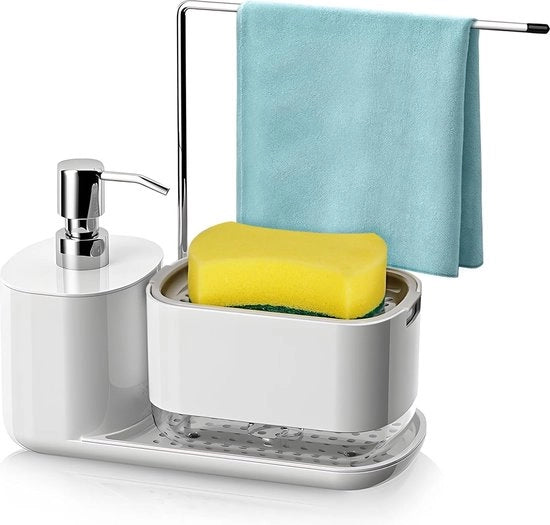 Dispensatore di sapone, set cucina, dispensatore di detersivo con contenitore per asciugamano, 3-in-1 pompa dispensatore di sapone per bagno, doccia, lavabo