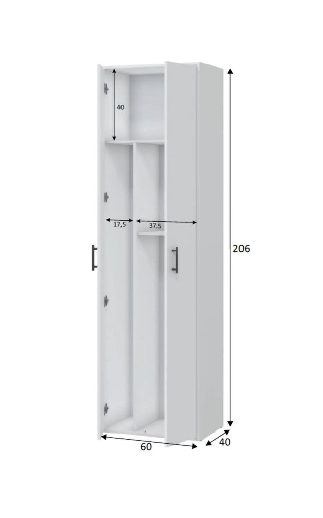 Strevi, Armadio Multiuso 2 Ante 2 Ripiani, 40x206h cm Bianco