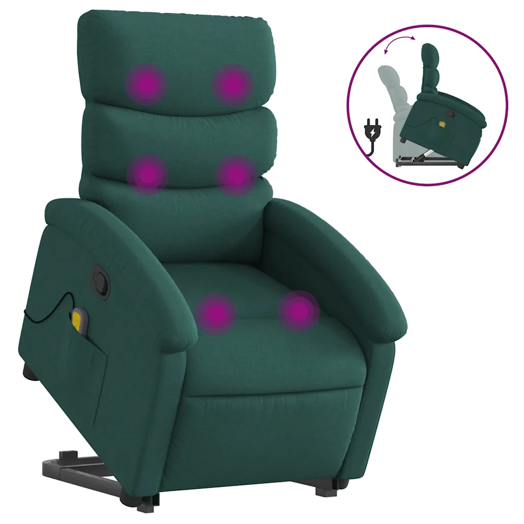 Poltrona Alzapersona Massaggiante Verde Scuro in Tessutocod mxl 108875
