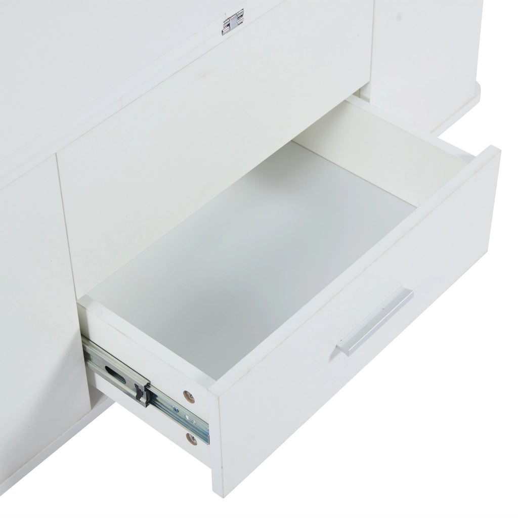 Tavolino multifunzione 100x50x45 cm; piano sollevabile con 4 sgabelli; truciolato; bianco
