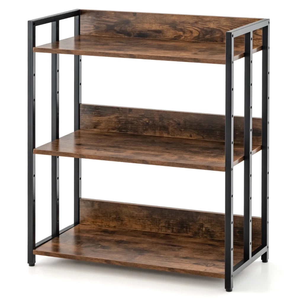 Libreria industriale 70 x 35 x 81 cm 3 ripiani regolabili design aperto metallo e legno marrone rustico 20_0017995
