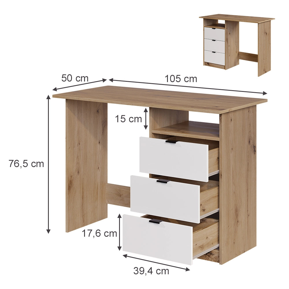 Vicco Scrivania Bianco/Artisan 105 x 50 cm con cassetti