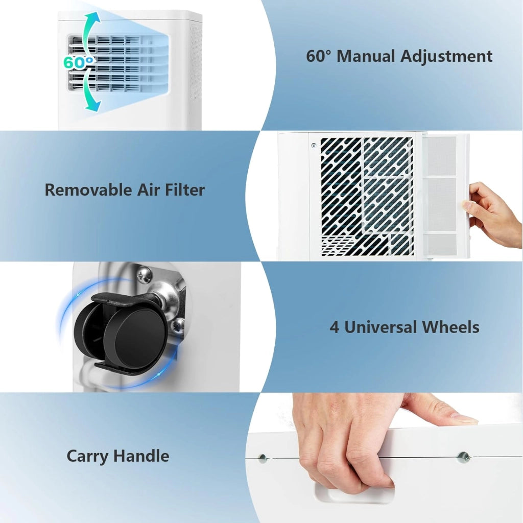 Condizionatore Portatile 9000 BTU, 960W, 4 Modalità - Ventilazione & Deumidificazione & Raffreddamento & Sonno, Controllo con Display a LED e Telecomando, Timer 24 Ore