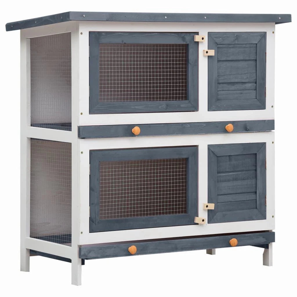 Conigliera da esterno con 4 porte 90 x 45 x 90 cm legno grigio 02_0000592