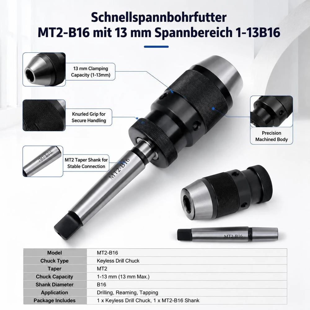 MT2-B16 Quick-release Drill Chuck With 13 Mm Clamping Range