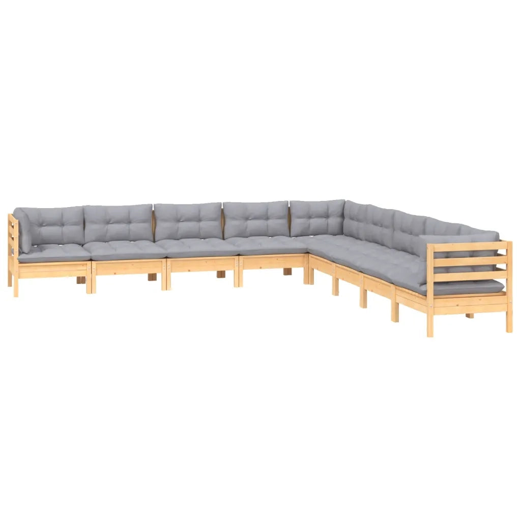 Set Divani da Giardino 9 pz con Cuscini Grigi Massello di Pino 3096814