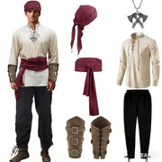 Costume Pirata Uomo - Set Completo - Maglia/Pantaloni/Cintura - Protezioni per Cosce/Accessori - Stile Medievale - Materiali di Alta Qualità - Costume Medievale Completo