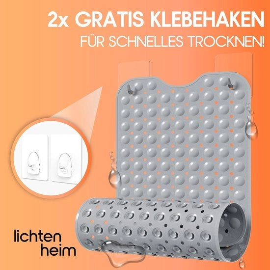 Douche-mat con antiscivolo 100 x 40 cm con 2 ganci - BPA libero, resistente alla muffa e lavabile - grigio topo