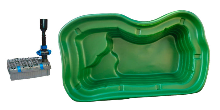 Kit Laghetto Artificiale + Pompa Filtro da Giardino 235x140x60 cm in Polietilene 1000 Litri Verde