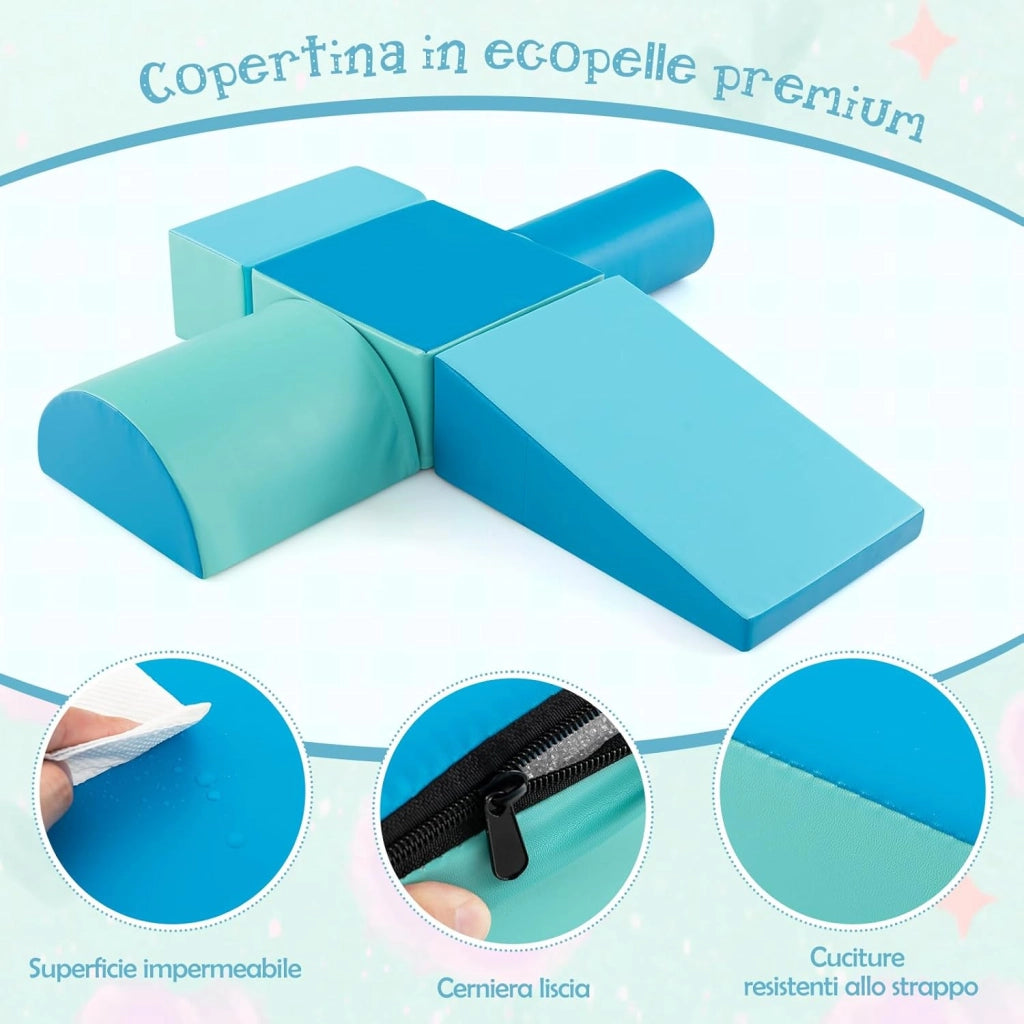 Set di 5 Blocchi con Diverse Forme e Colori, Giocattolo per Arrampicata e Strisciamento, Aiuta i Bambini a Crescere (Azzurro)